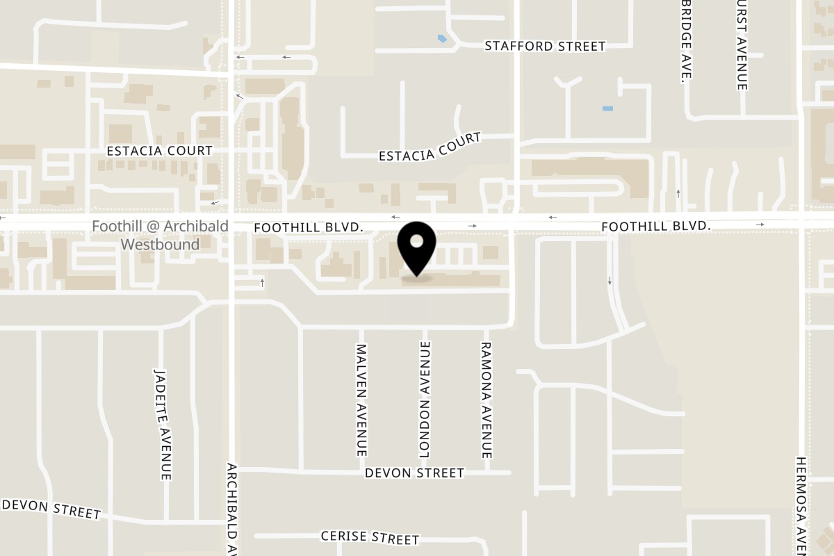 Map showing the location of Sunny's Cafe on 9849 Foothill Blvd S k in Rancho Cucamonga